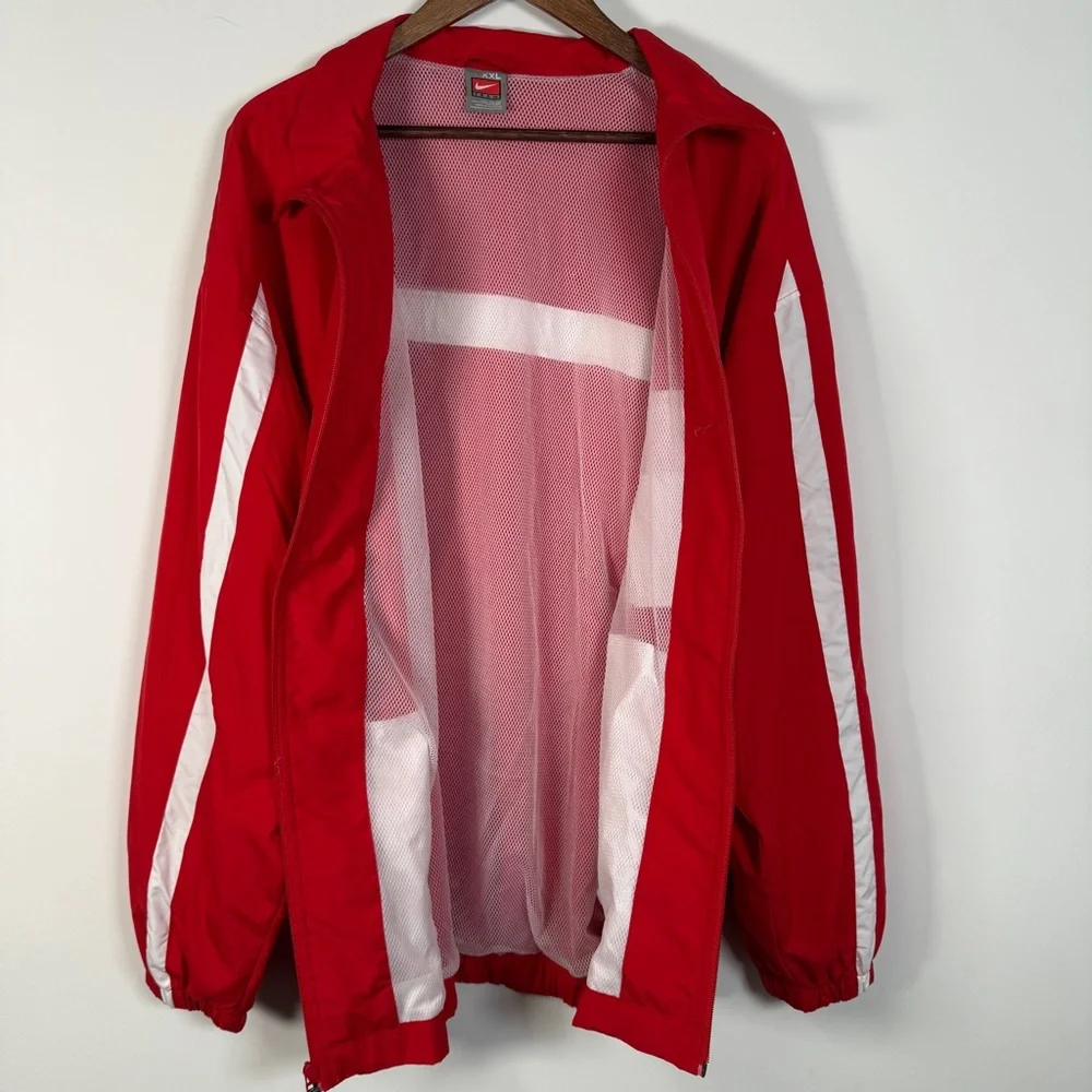 Vintage Nike Y2K Windbreaker‎ Jacket Red and White 2XL
